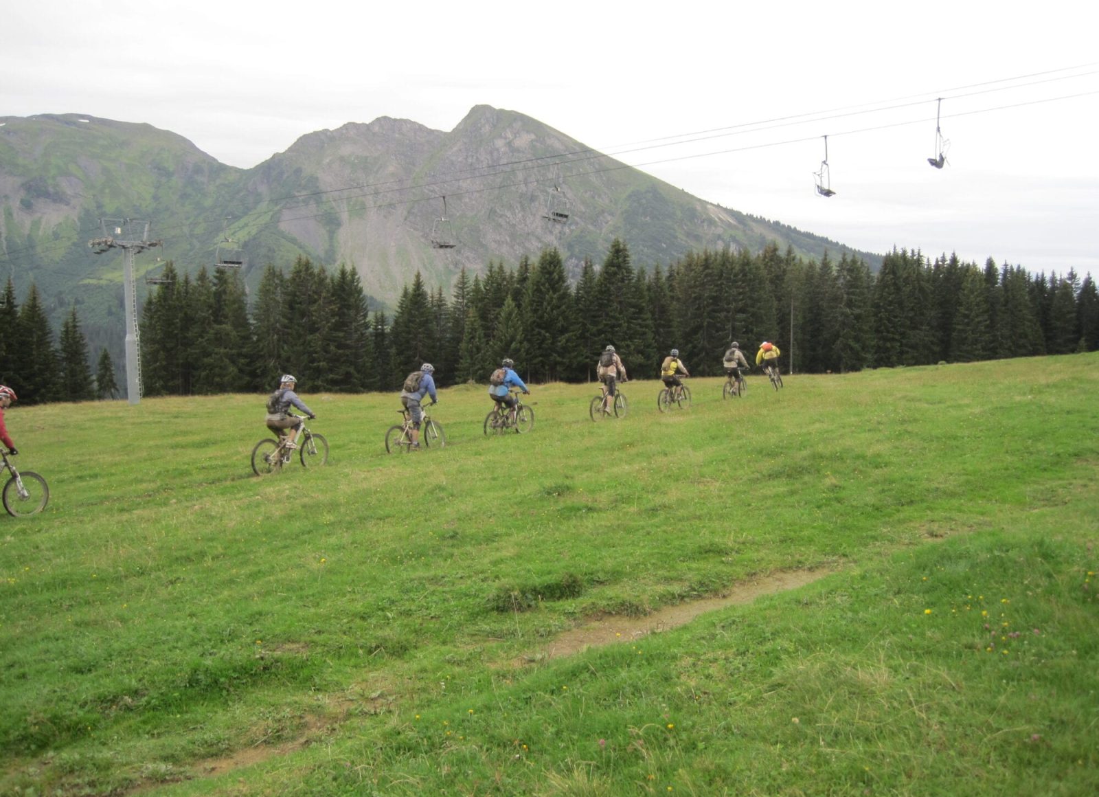 Groupe de VTT dans pâture